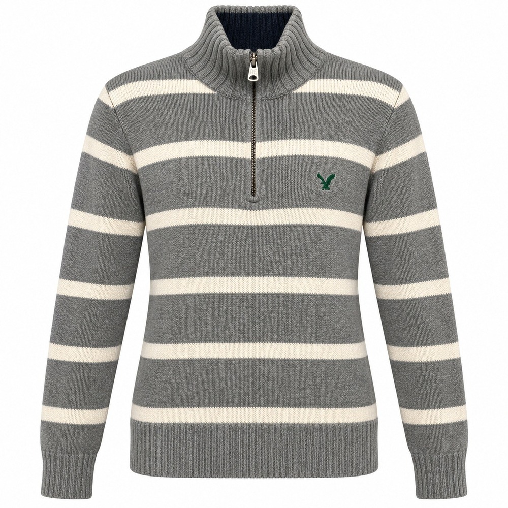 Y2K American Eagle Old Money Quarter Zip Sweater Men Medium Preppy Dark Academia